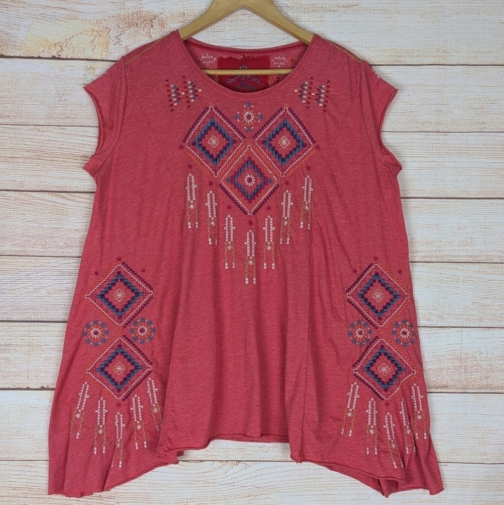 Johnny Was Size Medium M Boho Embroidered Tunic Top Corral Boxy Oversized